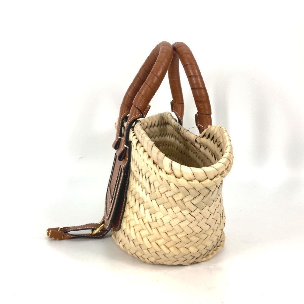 Chloe Marcie handbag tote bag Beige Pink Tan Straw Tan leather - Picture 4 of 9